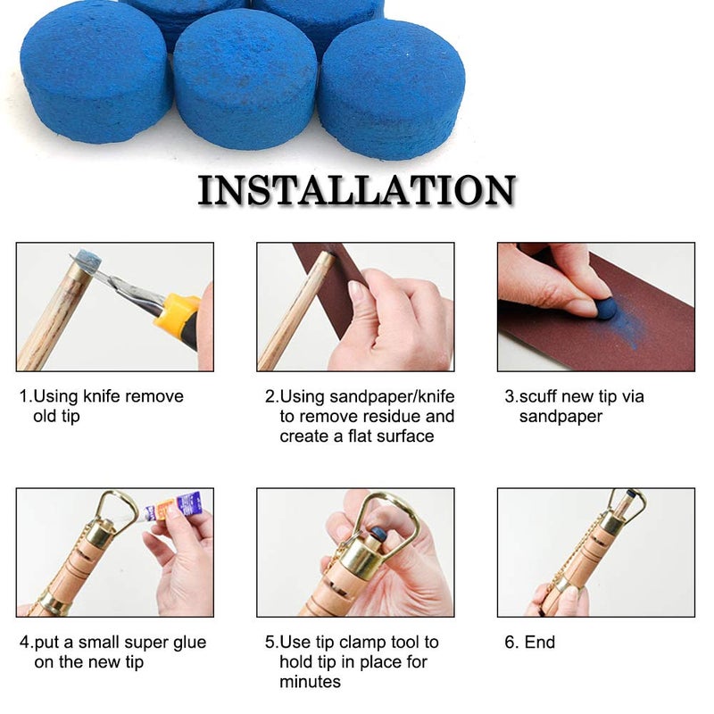 YuCool 50 Pieces Pool Billiard Cue Tips, Pool Cue Tips Replacement Kit and Snooker-Blue - Image 5